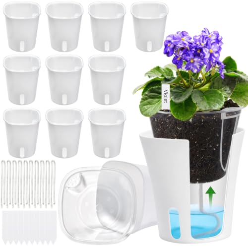 3 Inch Self Watering Pots for Indoor Plants, 10 Pack Clear Nursery Pots with Drainage & Water Level Indicator, Plant Pots for African Violet, Flowers, Herbs - size: 3 Inch