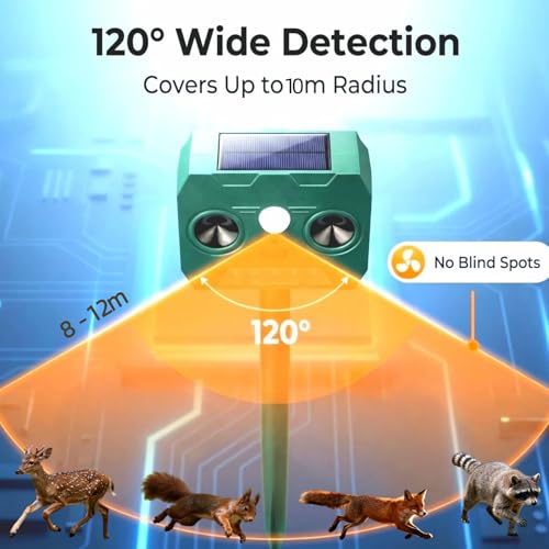 Solar Animal Repeller, PIR Sensor, Flashing Light, IP65 Waterproof, Yard