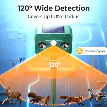 Solar Animal Repeller, PIR Sensor, Flashing Light, IP65 Waterproof, Yard