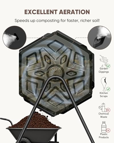 THE Growing 43 Gal Outdoor Compost Bin Tumbler for Backyard Garden, Black - color: Black