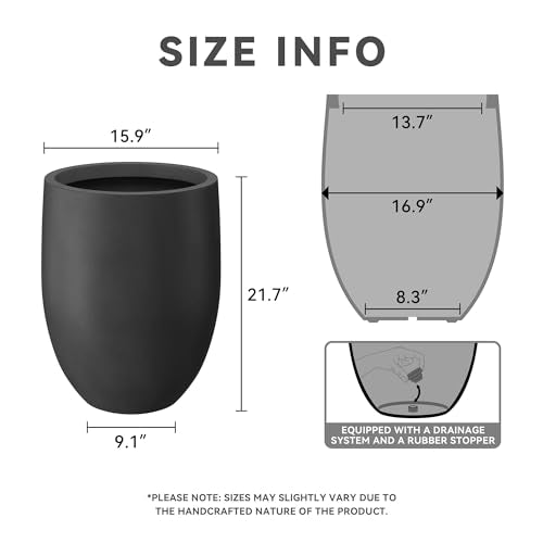 Kante Black Concrete Planter 21.7" Tall All-Weather Round Large Pot - color: Burnished Black