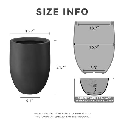 Kante Black Concrete Planter 21.7" Tall All-Weather Round Large Pot - color: Burnished Black