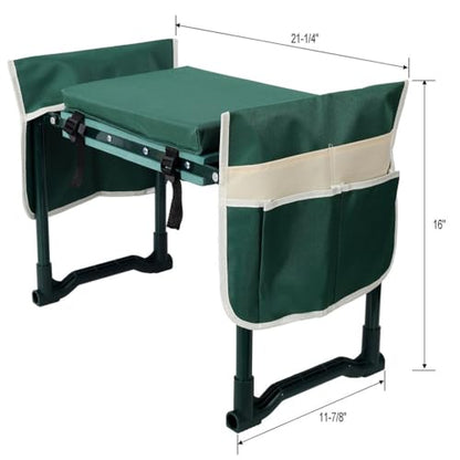Garden Kneeler and Seat, Heavy Duty Portable Lightweight Bench with 2 Free Tool Pouch and EVA Foam Pad,Sturdy Steel Pipe Practical Garden Tools Foldable Gardening Gifts for Women Men Gardeners