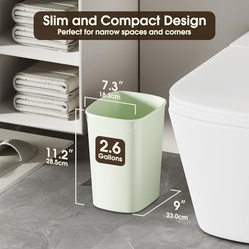CEROELDA Bathroom Trash Can, 10L/2.6 Gal Small Garbage Can, Slim Plastic Waste Basket for Toilet, Office, Bedroom(Green) - color: 1 Pack-No Lid-Green