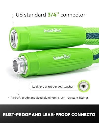 RAINPOINT Garden Hose 50FT with 10-Pattern Spray Nozzle, 60% Lighter Non-Expanding Water Hose with TPE Inner Tube, Ultra-Light Flexible Anti-Kink Hose, 800D Oxford Fabric, 450PSI Burst, 3/4" Fittings