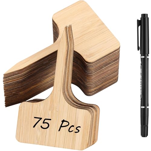 75Pcs Bamboo Plant Labels with Marker Pen, Seedling Nursery Sign Tags
