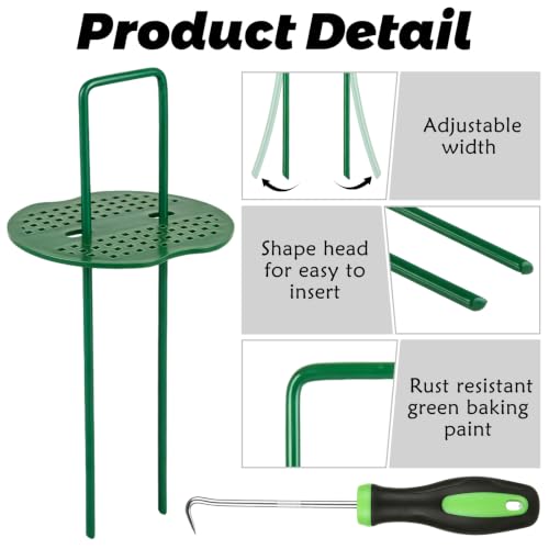 DAJAVE 100 Pack Green Landscape Staples, 6 Inch U Shaped Garden Stakes with 100 Washers and Pick Hook, 11 Gauge Galvanized Ground Landscape Pins for Weed Barrier, Landscape Fabric, Sod, Turf, Yard