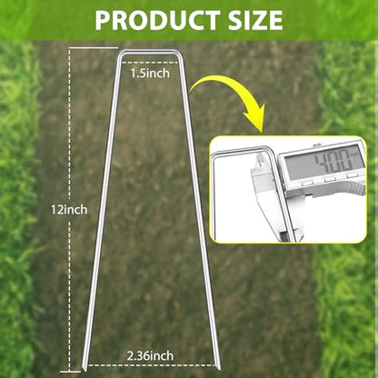 Landscape Staples 12 Inch, 12/25/50/100/200 Pack U-Shaped Galvanized Garden Stakes, 8 Gauge Heavy Duty Ground Stakes for Outdoor Decorations, Fixed Irigation Tubing, Fence,Weed Barrier Fabric - size: 12inch