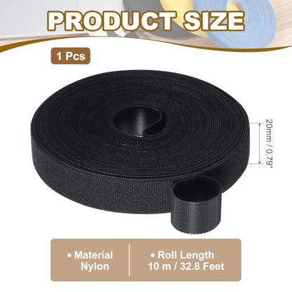 PATIKIL 0.8" x33FT Hook and Loop Tape Double-Sided Nylon Strips Black - color: Black, size: 0.8"x33FT