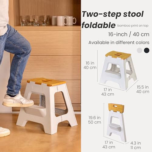 Vigar Compact Folding Step Stool, 16 in 2 Step, Gray Bamboo Print - color: Gray Bamboo Print, size: 16-Inches, 2-Step Stool