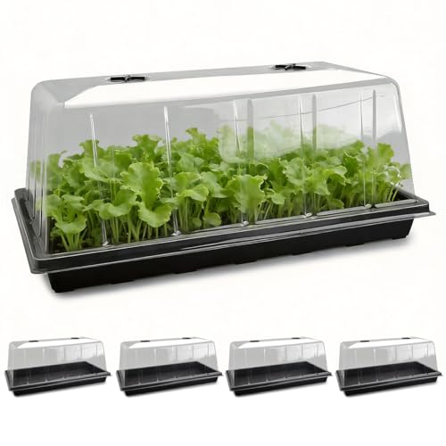 5 Pack 1020 Plant Tray with Tall Dome (7.3 inch), Plastic Flat Seed Starter Tray with Humidity Domes, Heavy Duty 1020 Trays with Lid, Durable Carrying Seedling Starting Tray for Planting (Black) - color: Black, size: TP1020-5P+Domes