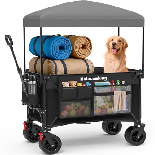 Collapsible Canopy Wagon Cart, All-Terrain Big Wheels, Black - color: Black