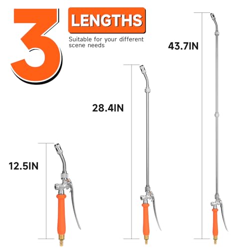 All Metal 44 Inches Replacement Sprayer Wand, Garden Hose Watering Wand with 3/4'' Brass Connector, 1/4" & 3/8" Brass Barb for Most Sprayer Hoses, Built-in Stainless Steel & 2 Hose Clamps - style: All Metal 44'' Sprayer Wand