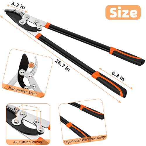 EWPJDK 3-Piece Loppers Hedge Shears Pruners Heavy Duty Combo Clippers - color: Orange
