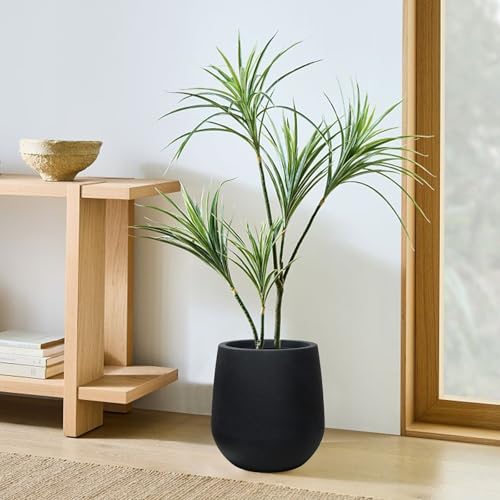 11.8" H Plastic Matte textured Black Planters with Drainage Holes and Plug - color: Black, size: 11.81"