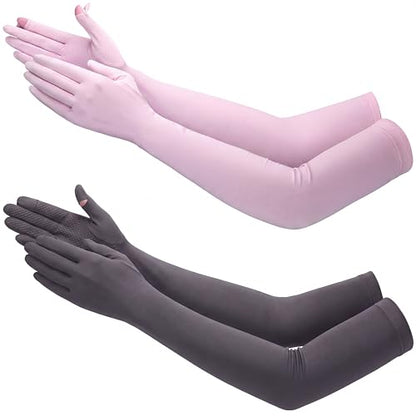 Jecery 2 Pairs Driving Gloves Women UV Protection Long - color: Purple,deep Gray
