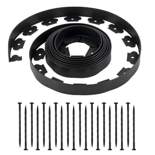VEVOR Landscape Edging, 20 ft x 2 in Plastic Garden Border Edging with 120 Spikes, No Dig, Flexible Lawn Edgings Roll, UV-Resistant Mini Fence Borders Pathway Edgings for Flower Beds Yard Paver - style: 20ft*2in（L-shaped）