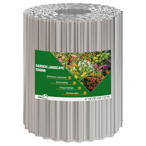 SnugNiture Corrugated Metal Garden Edging,8" x 20' Sturdy Lawn Edging Border,Landscape Edging Border for Lawn, Flower Bed,Garden and Yard - color: Silver