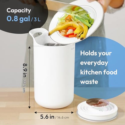 Carrotez Compost Bin for Kitchen Countertop, 0.8 Gallon (3 Liter) - White - color: White