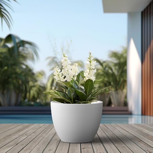 Kante Accent Round Bowl White Concrete Planter 13" Tall, Outdoor - color: White, size: 17.3"w x 13"h