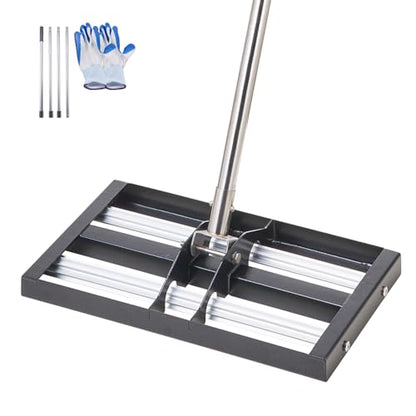 VEVOR Lawn Leveling Rake, Lawn Leveler with 63.4 in Adjustable Handle, 17x10 in Ground Plate, Heavy Duty & Rust-Resistant Metal Soil Leveler, Effort Saving Lawn Leveling Tool for Yard Golf Court - size: 17x10 in, style: with Roller: Stainless Steel
