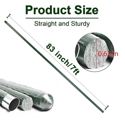 Garden Stakes 7ft, Metal Plant Stakes 7 Feet for Gardening and Farm, 84" Plastic Coated Plant Support for Tomato, Cucumber, Bean, Flower, Potted and More Climbing Plants - size: 7ft, pack of 10