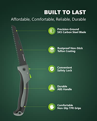 6.5" Pruning Shears(2pcs Curved) and 7" Folding Hand Pruning Saw Set Ideal Gardening Gifts