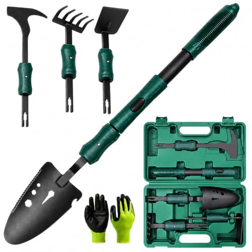 Grenebo Gardening Tool Gift Set, 4 Hand Tools with Case, Green - color: Green