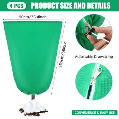 4 Pcs Plant Covers Freeze Protection 35.4" x 59", Green - color: Green