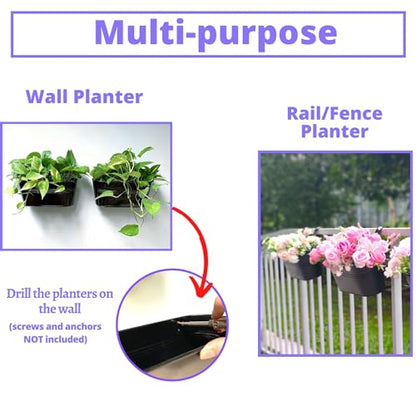 LaLaGreen Outdoor Plants Rail Planter (11.2 Inch, 8 Pack) Black Metal Iron Hanging Flower Pots Deck Railings Fence Buckets Modern Garden Boho Style Wall Mount Window Box Plant Holder Hooks Porch Decor - size: 11.2" (28cm) x 8 Pack
