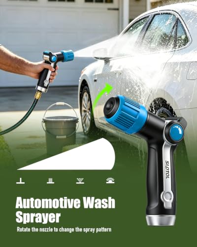 2 Pack Garden Hose Nozzle, Heavy Duty Metal Sprayer with Adjustable Spray Patterns, Easy Water Flow Control & Leak Proof Design