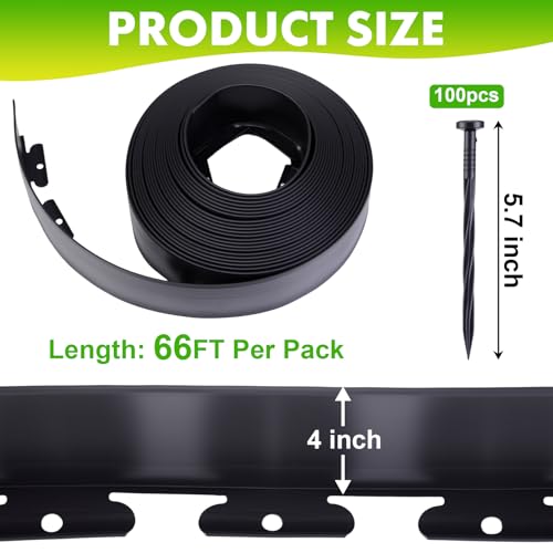Landscape Edging, 4IN x 66FT Plastic Garden Edging Borders - size: 4IN x 66FT
