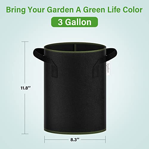 iPower 3-Gallon 10-Pack Grow Bag Thickened Nonwoven Fabric Pots Heavy Duty Aeration Container with Strap Handles for Garden and Planting Vegetable Flowers, Black with Green Stitch Sewing - color: Green, size: 3 Gallon