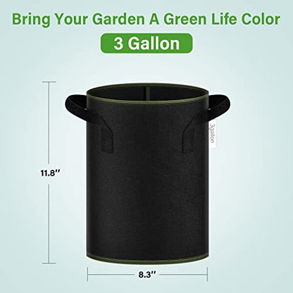 iPower 3-Gallon 10-Pack Grow Bag Thickened Nonwoven Fabric Pots Heavy Duty Aeration Container with Strap Handles for Garden and Planting Vegetable Flowers, Black with Green Stitch Sewing - color: Green, size: 3 Gallon