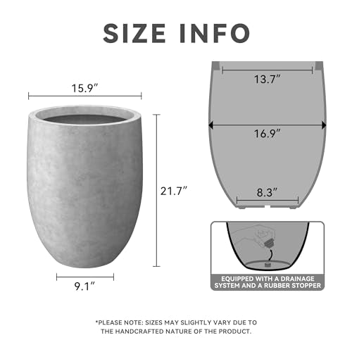 Kante 21.7" Tall Concrete Planter, Large Round Bullet Pot, Pale Gray - color: Natural Concrete
