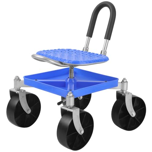 Rolling Garden Seat, Utility Garden Stool with Flat Wheels, Foldable Lazy Seat Stool, Picking Rotary Tool Cart with Storage Shelf, Adjustable Height 360 Degree Swivel (Blue2) - color: Blue2