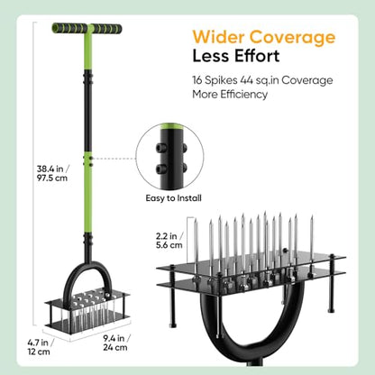 Grenebo Lawn Aerator Manual Aerator Lawn Tool with 16 Spikes, Black Green - color: Black Green
