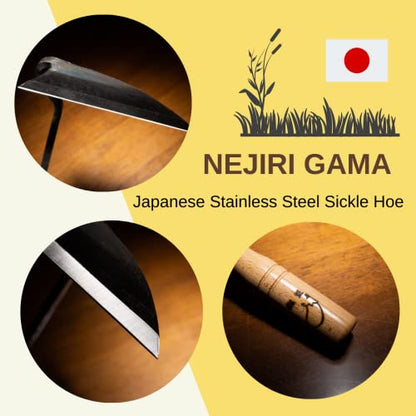 Japanese Sickle (Nejirigama) Durable Carbon Steel (SK85) Blade, Weeder Scraper Hoe, Hand Held Garden Tool, Blade Length 4.72inch - size: NEJIRI GAMA