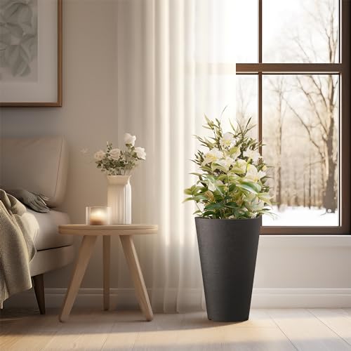 Kante Set of 2 Black Plastic Round Planters 13" Tall Home & Outdoor - color: Black, size: 13" H