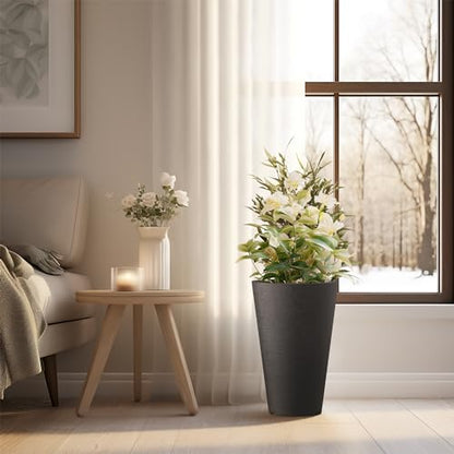 Kante Set of 2 Black Plastic Round Planters 13" Tall Home & Outdoor - color: Black, size: 13" H