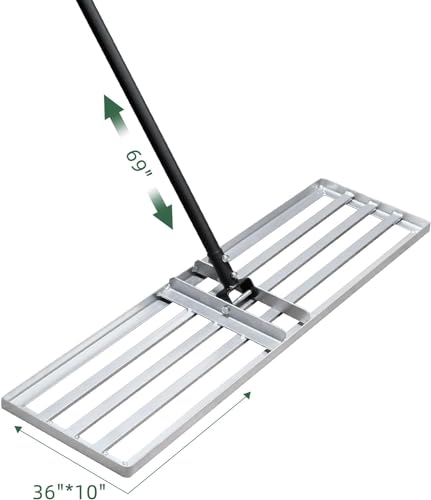 Professional Lawn Leveling Rake, 36x10inch Heavy Duty Lawn Lute & Lawn Leveller with Stainless Steel Pole, for Effortless Leveling on Garden, Golf Course, Farm, Backyard - style: 36 INCH WIDE