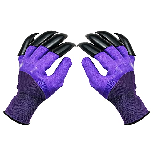 DCCPAA Garden Gloves with Claws,Claw Gardening Gloves for Digging,Planting, Weeding, Seeding-Waterproof for Men and Women - color: 1 Purple