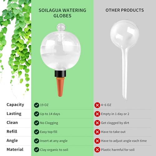 Soilagua 19 oz Up to 2 Weeks Extra Large Plant Watering Globes, 2 Pack - size: 2 Pack