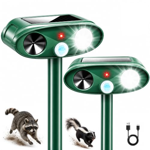 Sonic Fortress Pro Raccoon Repellent Outdoor,Skunk Repellent for Yard 2Pack