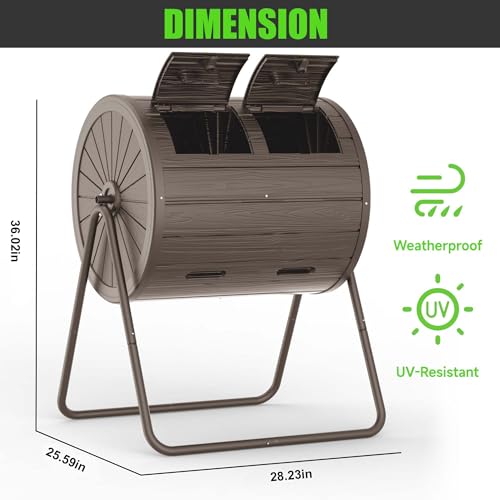 EasyUp Dual Chamber Tumbling Composter, 43 Gallon Outdoor Tumbling Composter, Rotating Design with Renovate Doors and Steel Frame(Gray) - color: Gray