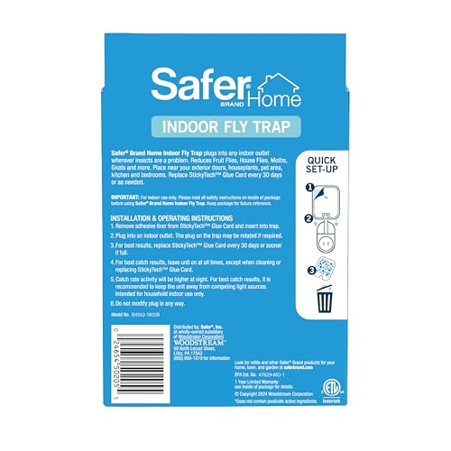 Safer Home Indoor Plug-in Fly Trap - SH502-1R5SR - Effective Fruit Fly Traps for Indoors, Gnat Traps for House Indoor, 400 Sq Ft Protection - Style: 1 Device + 5 Glue Cards - size: Pack of 1, style: 1 Device + 5 Glue Cards