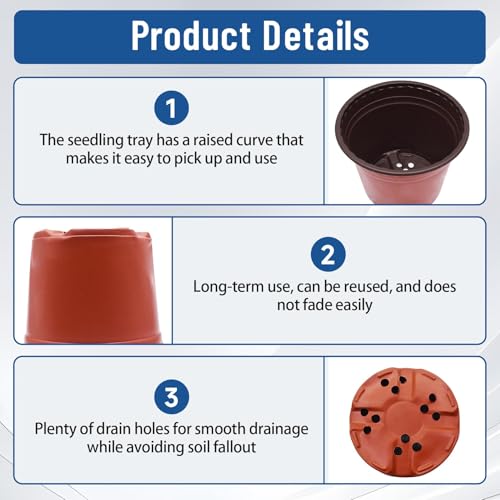 WFLNHB 100 Pack 8 Inch Nursery Pots Plastic Plant Pots - size: 8.0x7.0 In