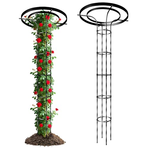 6.89FT Mushroom Top Obelisk Trellis for Outdoor Climbing Plants, Rustproof PE-Coated Metal Poles Support, Decorative Garden Trellis for Climbing Rose, Wisteria, Black - color: 6 Floors-82.68''H/Black