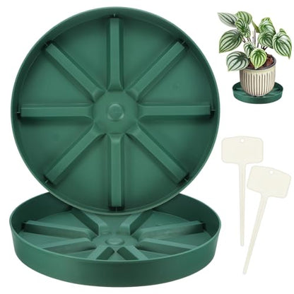 M METERXITY 2-Pack Plant Saucer, 11.22 Inch/28.5 cm Plastic Plant Trays Thicker for Pots/Indoor/Outdoor/Water Drainage and Protection, Flowerpot Drip Tray [Green] - size: 11.22 in