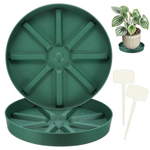 M METERXITY 2-Pack Plant Saucer, 11.22 Inch/28.5 cm Plastic Plant Trays Thicker for Pots/Indoor/Outdoor/Water Drainage and Protection, Flowerpot Drip Tray [Green] - size: 11.22 in